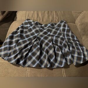 Divided Blue and Black Plaid Skater Skirt